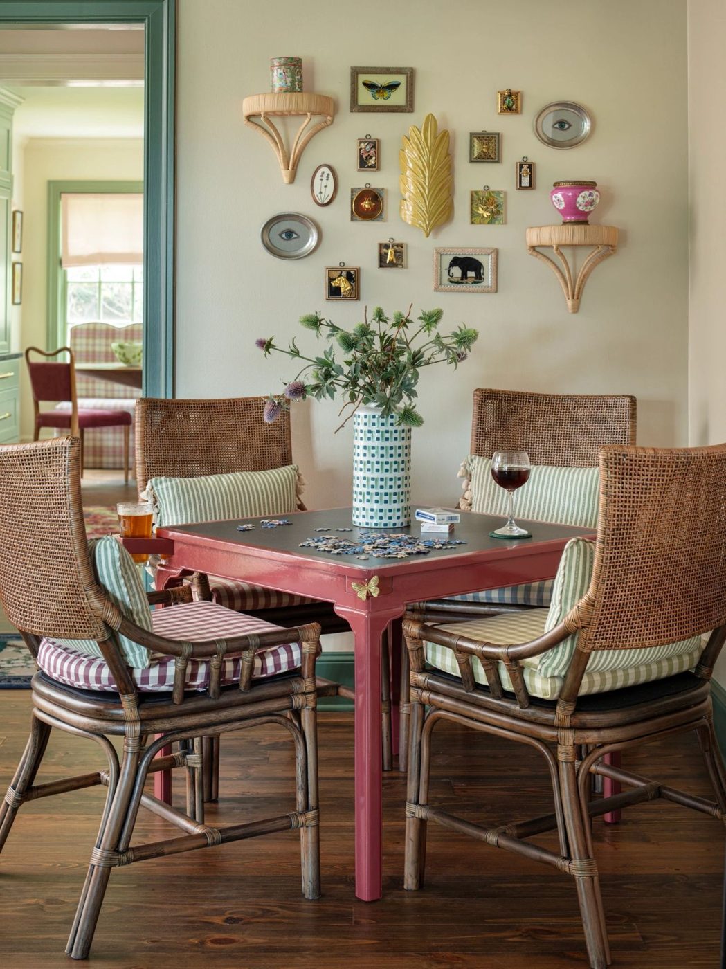 Breakfast nook with painted table and trim